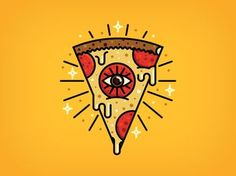 an image of a slice of pizza with the word instagram on it and someone's eye