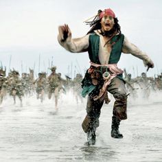 an image of a pirate running through the water