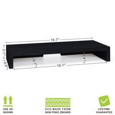 an image of a shelf with measurements for it