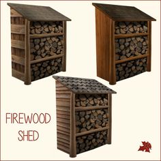 three different views of a firewood shed