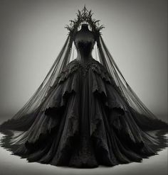 Victorian Wedding Dress Black, Black Dress Fantasy Gowns, Black Princess Dress Fairytale, Vampire Queen Dress, Dark Fantasy Gown, Goth Ball Gown, Black Wedding Dresses Gothic, Dark Gown, Gothic Wedding Dress Black