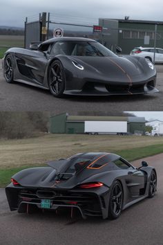 two different views of a black sports car