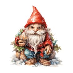 a painting of a gnome holding a bird in his hand and looking at the camera