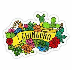 a sticker with the word chino surrounded by succulents and cacti