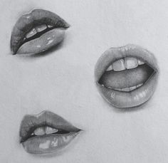 three different types of lips drawn in pencil