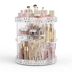 Large Capacity: Our makeup organizer can accommodate all your skincare products, perfumes, toners, moisturizers, makeup removers, powders, and brushes, saving you desk space. Clear Rotating Organizer, Lazy Susan Makeup Organizer, Rotating Makeup Organizer, Make Up Storage, Makeup Display, Perfume Organization, Makeup Storage Box, Makeup Holder, Cosmetic Display