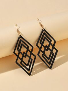 Hollow Out Geometric Drop EarringsI discovered amazing products on SHEIN.com, come check them out! Clay Earring, Watches Women Fashion, Geometric Jewelry, Earrings Black, Wood Earrings, Geometric Earrings, Kids Sleepwear, Maternity Bag, Triangles