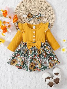 Multicolor  Collar Long Sleeve Fabric Floral A Line Embellished Slight Stretch  Baby Girls Clothing 4t Dress, Floral Mesh Dress, Christmas Sweater Dress, Toddler Christmas Dress, Girls Long Sleeve Dresses, Christmas Dress Baby, Girls Casual Dresses