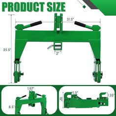 an image of the product size and measurements for a tractor hitching system with four different positions