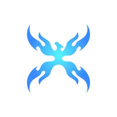 a blue bird with flames on it's wings is shown in the shape of an x