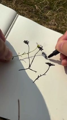 someone is drawing flowers on paper with a pen