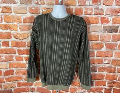 "vintage 90s textured stripe sweater by J Ferrar. This is a lightweight sweater if you're looking for one of these type of sweaters and you don't want to roast this is for you. Excellent lightly used condition no major issues to note MEASURES -  22\" pit to pit and 27\" long TAGGED - L My policy is NO RETURNS. If I made an error I will make it right 100% but I am not responsible if you change your mind/\"item does not fit\". PLEASE use the measurements provided if you don't know how ask me I will gladly help you :) - This is a TRUE VINTAGE item! Vintage clothing sizing varies wildly ALWAYS use the measurements and info provided in the listing to assure proper fit! The item is decades/years old and will have signs of wear/age/etc so please read the description! ** Why buy from VINTAGE ASSAU Vintage Crew Neck Sweater For Layering, Vintage Striped Crew Neck Sweater, Vintage Striped Sweater For Spring, Random Clothes, Old Sweater, Vintage Mens Fashion, Grandpa Sweater, Lightweight Sweater, Dream Clothes