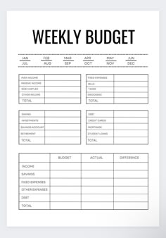 a printable weekly budget sheet with the words'weekly budget'in black and white