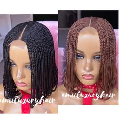 At Amiiluxurytehair be sure to get your natural looking braided wigs, protective braided Hairstyles, that Save your Edges, while at the same time saving you time, money and getting you ready in a matr of minutes? WIG QUALITY IS GUARANTEED Having Alopecia/hair loss we got you covered, our hair laces are suitable and comfortable for your hair needs. A quality braided wig from Amiiluxuryhair will help restore confidence giving you the opportunity to wear your favourite braid styles. PLEASE LEAVE TH Box Braids Bob, Kanekalon Braiding Hair, Short Box Braids Hairstyles, Short Braids, High Ponytails, Luxury Hair, Wig Making, Braids Wig, Hair Elastics