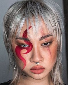 Mekap Mata, Punk Makeup, Face Art Makeup, Smink Inspiration, Red Makeup