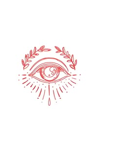 an all seeing eye with leaves around it and the third eye in the center, surrounded by rays