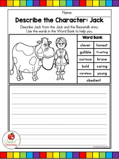 a worksheet for describing the character jack