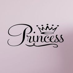 the word princess written in black ink on a pink wall with a crown above it