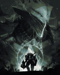 an image of a man standing in front of a giant monster