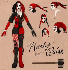 a drawing of harley's costume for the animated movie, it is red and black