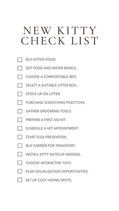 the new kittyy check list is shown in black and white, with text on it