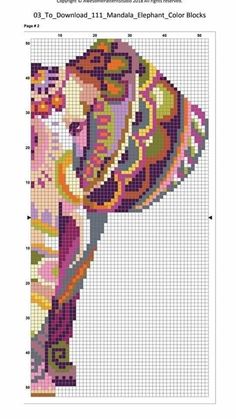 an elephant is shown in the form of a cross - stitch pattern, with different colors