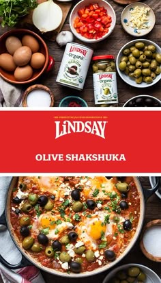 the cover of linda say's olive shakshaka cookbook is shown