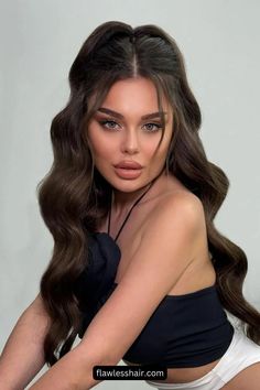 Pretty Half Up Half Down Hairstyles Prom, Sleek Prom Hair, Hollywood Glam Hair, Prom Hairstyle, Hollywood Hair, 2024 Prom, Long Hair Wedding Styles, Summer 2025, Glam Hair