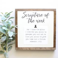 there is a sign on the wall that says, scripture of the week not know the plans i have for you