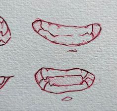 two drawings of mouths drawn on white paper