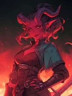 Dnd Scientist Character, Teifling Barbarian Female, Female Tiefling Sorcerer, Red Tiefling Woman, Female Tiefling Rogue, Red Tiefling Female, Dnd Female Tiefling, Tiefling Female Character Design, Dnd Tiefling Female