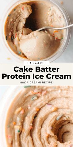 cake batter protein ice cream in a plastic container