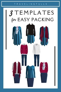 an image of clothes for travel with the text 3 templates for easy packing