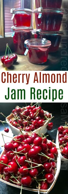 cherry jam recipe with fresh cherries in bowls