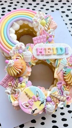 a doughnut decorated with pastel colors and decorations