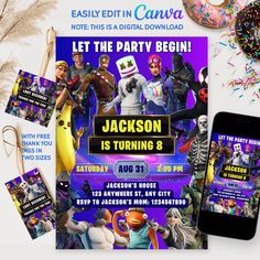 an image of a party flyer with donuts and sprinkles on it