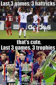 two pictures with the same caption for each team and one has a trophy in his hand