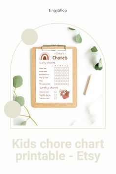 a clipboard with the words kids's chore chart printable - etsy