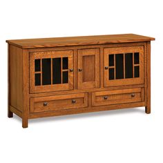 a wooden cabinet with two doors and three drawers