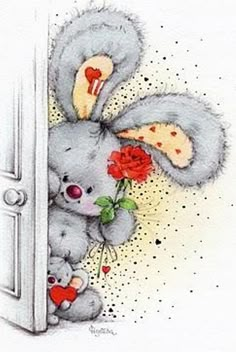 a card with an image of a bunny holding flowers in it's mouth and the caption reads, recibe est rosa comma simbola de mi ami amista