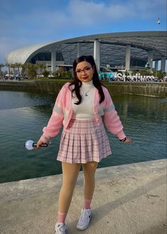 Pink Plaid Skirt Outfit Aesthetic, Pink Skirt Outfit Winter, Pink Denim Skirt Outfit, Plaid Tennis Skirt Outfit, Pink Plaid Skirt Outfit, Pink Plaid Outfit, Plaid Skirt Outfit Aesthetic, Concert Moodboard