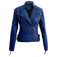 When it comes to class and style, this blue woman Brando synthetic leather jacket takes the cake.  A combination of elegance and cutting-edge design, this beautifully tailored blue leather jacket is a must-have for this season.