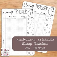 hand drawn, printable sleep tracker with stars and moon