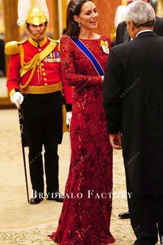 Kate Middleton Red Mermaid Dress 2022 Diplomatic Reception Red Long Sleeve Evening Dress With Sweep Train, Elegant Evening Dresses, Red Floor-length Evening Dress With Fitted Bodice, Red Long Sleeve Gown With Sweep Train, Red Embellished Long Sleeve Gown, Luxury Red V-neck Evening Dress, Kate Middleton Blue Gown, Red V-neck Cocktail Gown, Red Mermaid Dress