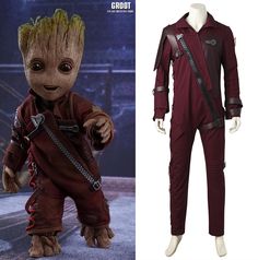 the baby groot costume is shown next to an image of it's outfit