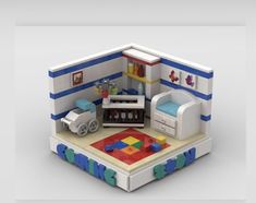 a toy room with toys and furniture in it