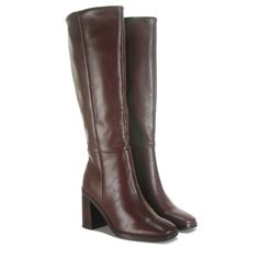 Sleek and stylish you can't go wrong with the Women's DV Dolce Vita Flapper Knee High Boot. Faux-leather or microsuede upper in a tall boot style with a square toe. Side zipper entry. Shaft height: 13". Circumference: 15". Smooth lining with a padded insole. Shaft height and circumference vary by size. Durable synthetic outsole with a 3" block heel. Women’s Cowgirl Boots, Women’s Boots, Fall Boots 2024, Fall Shoes 2024, Fall Boots Black, Dark Brown Tall Boots, Dark Brown Knee High Boots, Mid High Boots, Tall Boots Outfit