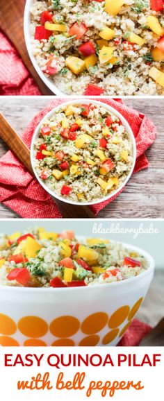 three different bowls filled with rice and vegetables