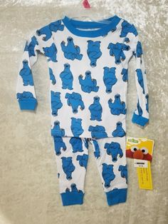 Cookie Monster Pajamas, Baby Cookie Monster, Blue Pajama Set, Monster Logo, Baby Cookie, Sesame Street Characters, Animal Print Pattern, Baby Cookies, Animal Prints Pattern