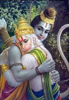 lord rama hugging his mother in the forest